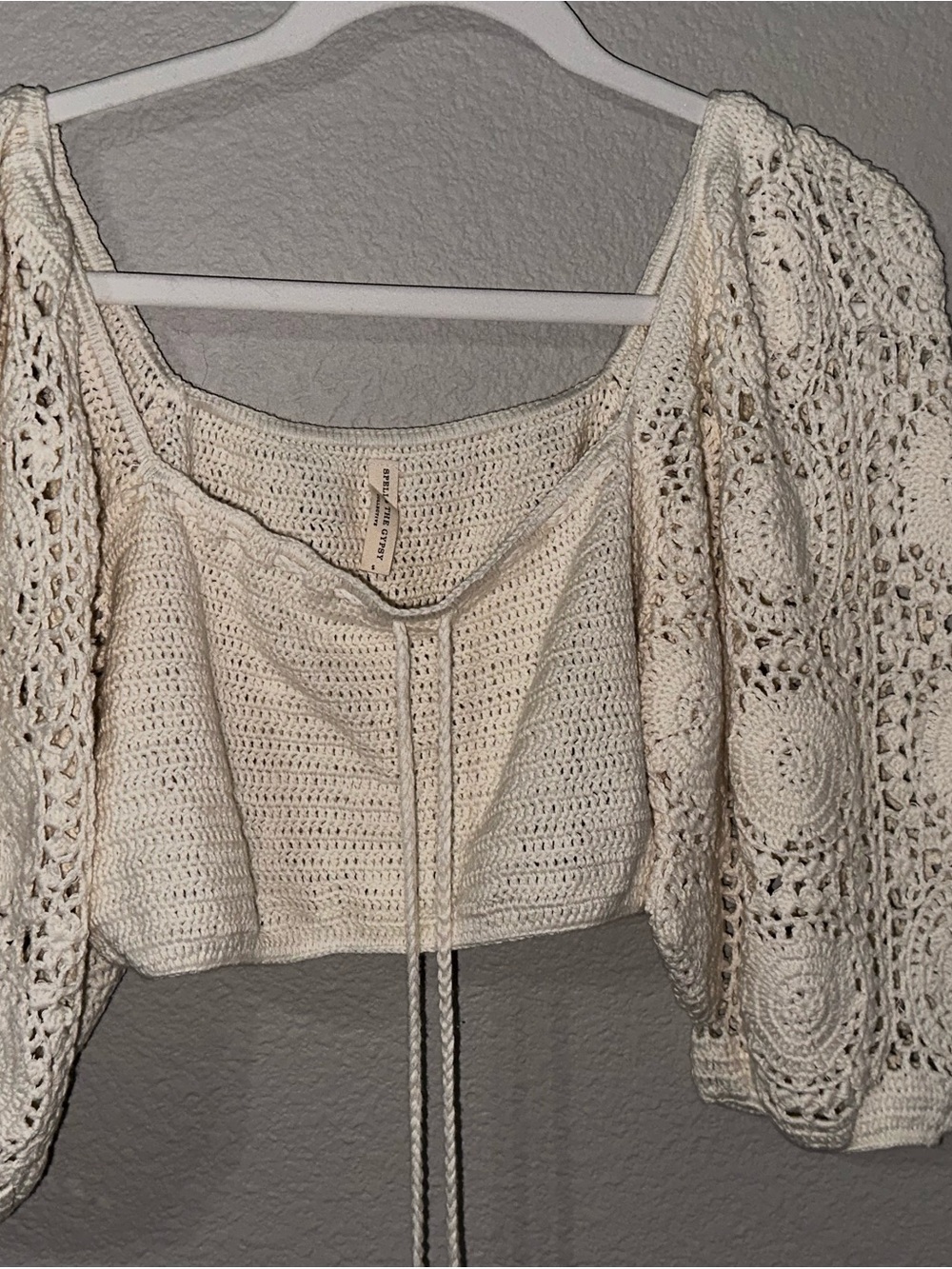 Sunshine Off-Shoulder Crochet Crop Top in Cream - Picture 7 of 7